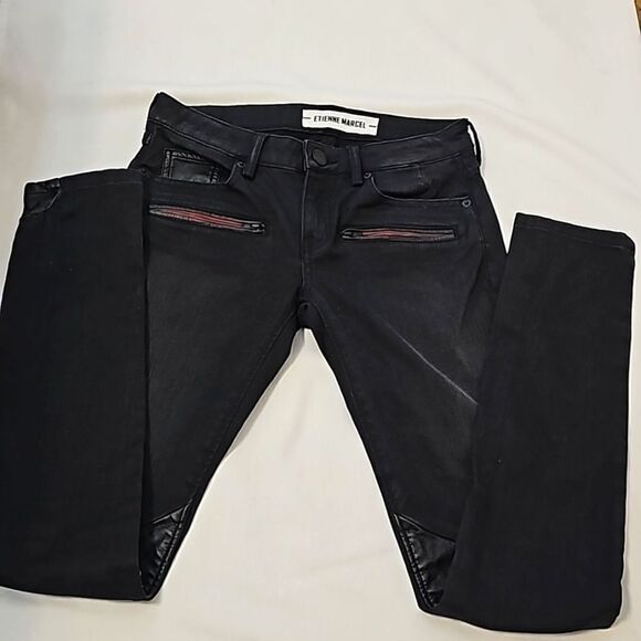 Etienne Marcel jeans black size 26 red zipper detail EUC - Picture 1 of 10